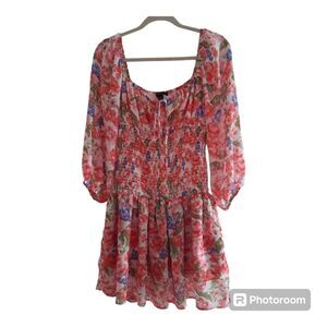 Forever 21 White Pink Floral Smocked Mini Dress